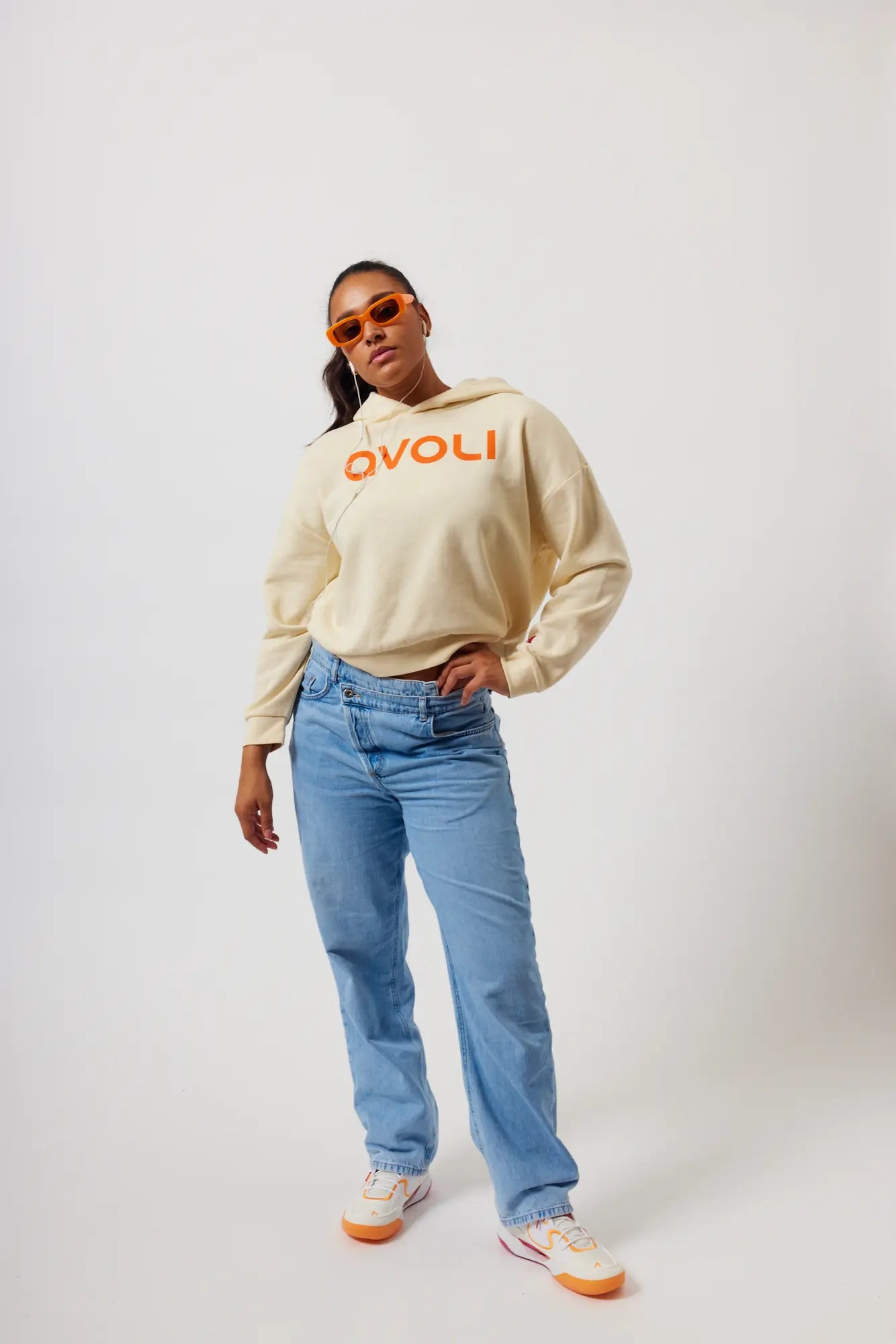 Cream and Orange Cropped Hoodie