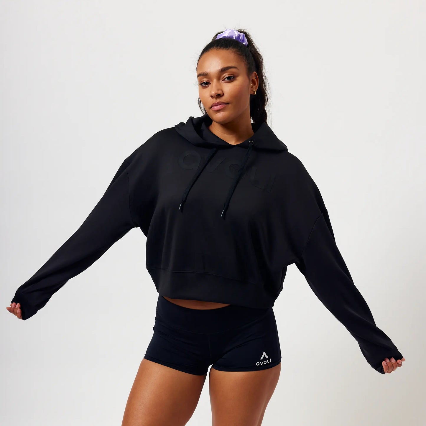 Black with Black Cropped Hoodie