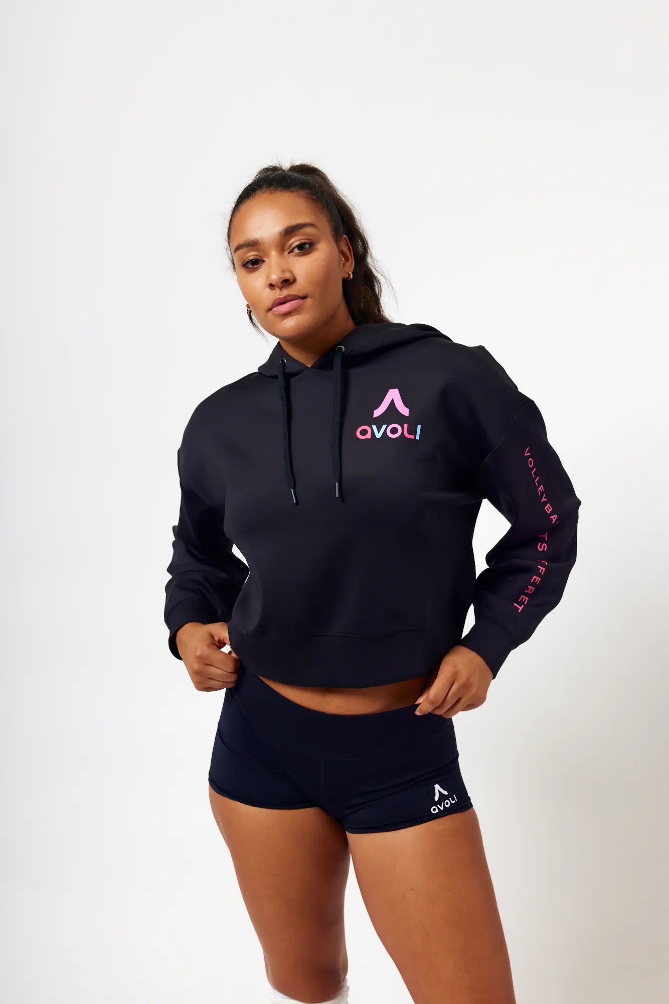 Black and Rainbow Cropped Hoodie