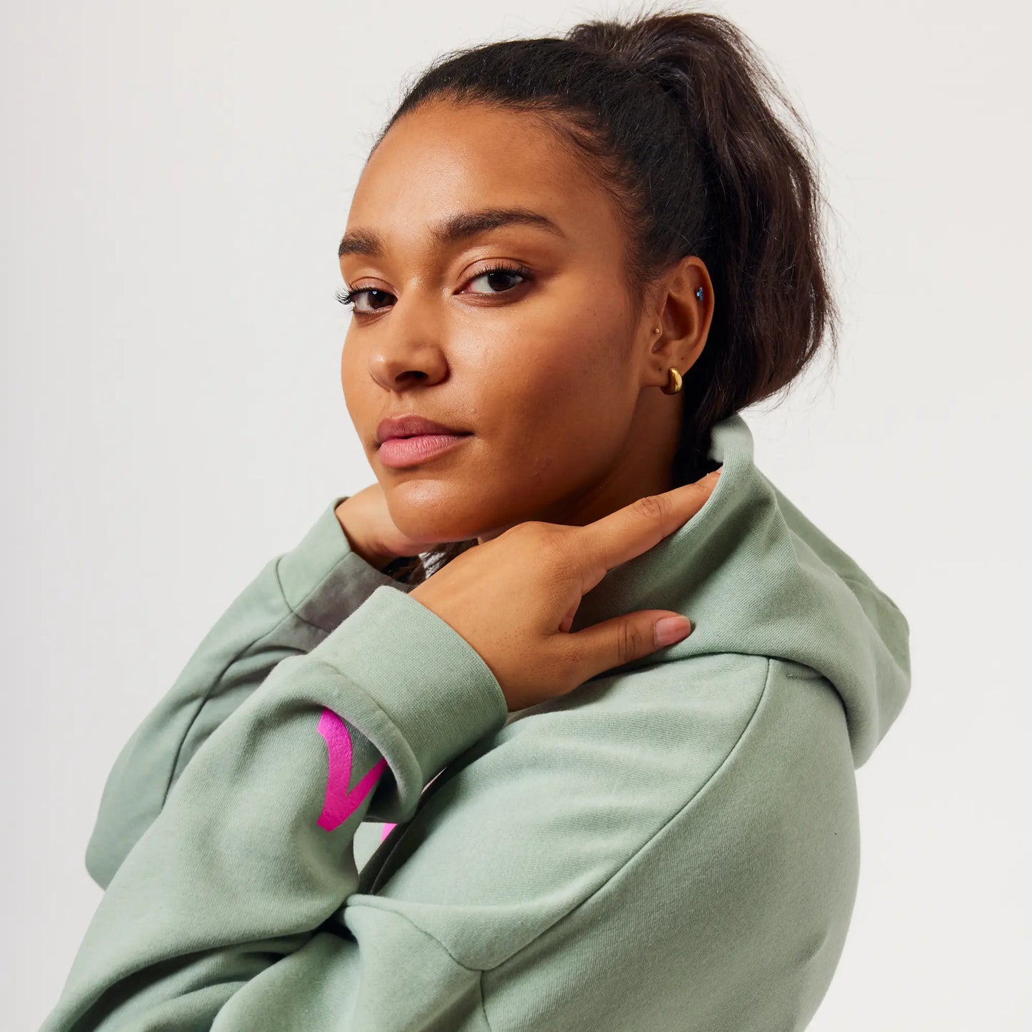 Sage and Pink Cropped Hoodie