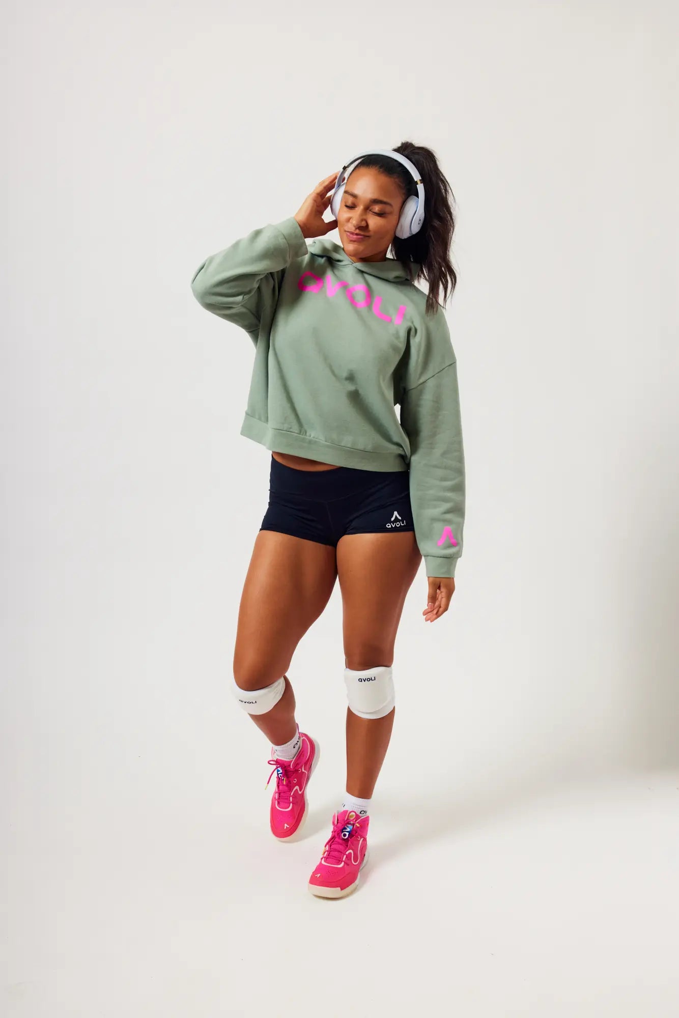 Sage and Pink Cropped Hoodie