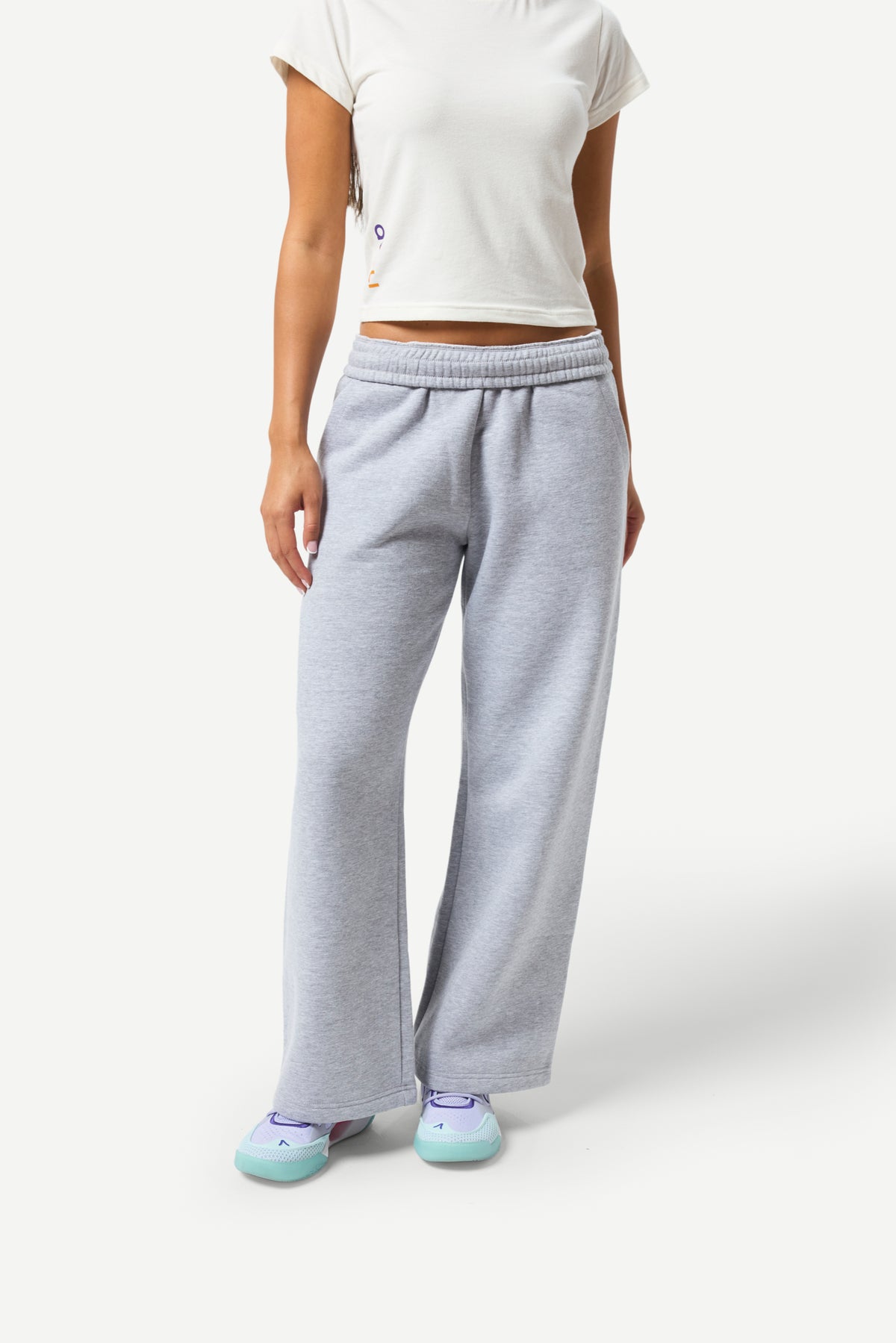 Avoli Wide Leg Pant in Light Heather Grey
