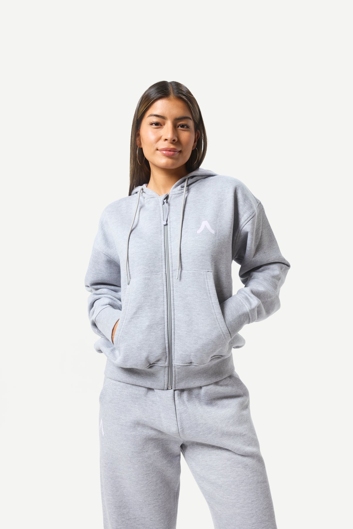 Avoli Oversized Zip Hoodie in Light Heather Grey