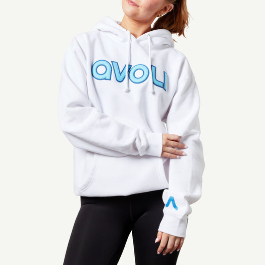 White Hoodie With Blue Applique