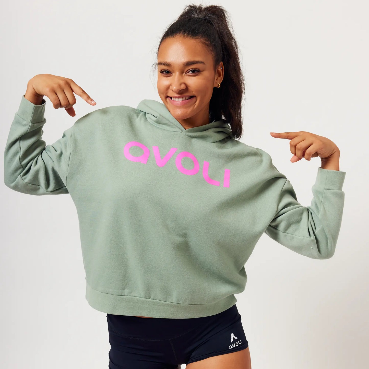 Winter 2024 Sage and Pink Cropped Hoodie
