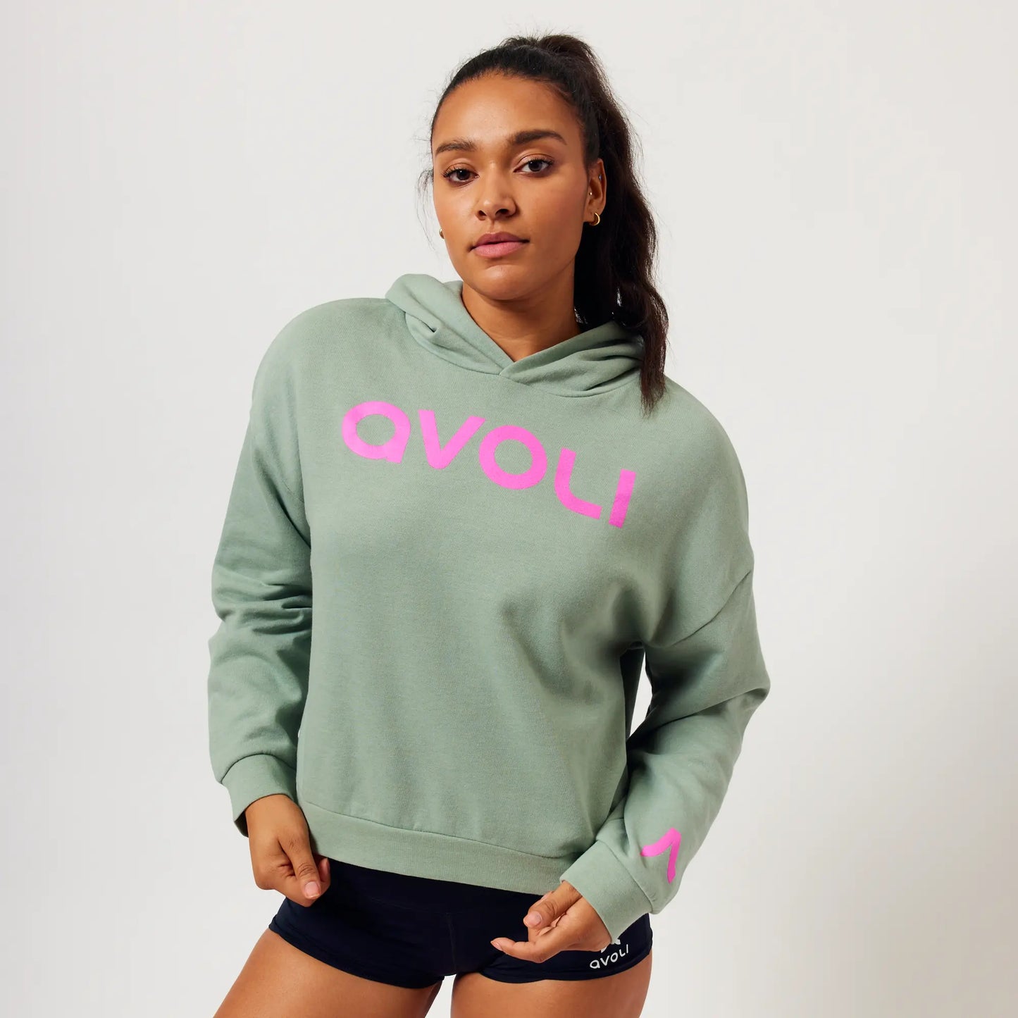 Winter 2024 Sage and Pink Cropped Hoodie