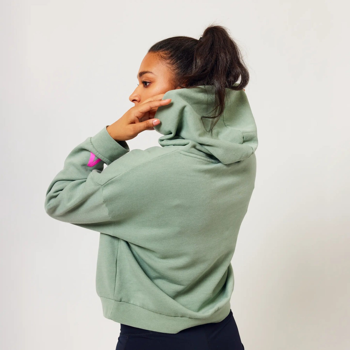 Winter 2024 Sage and Pink Cropped Hoodie