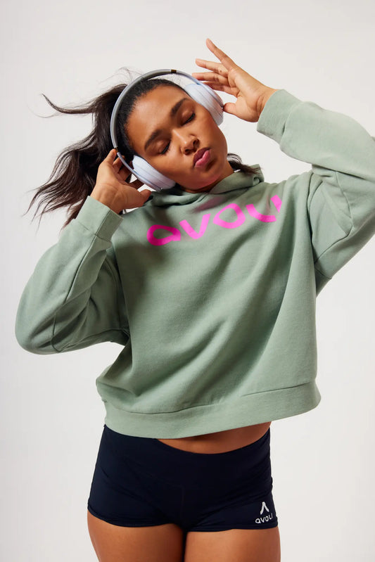 Winter 2024 Sage and Pink Cropped Hoodie