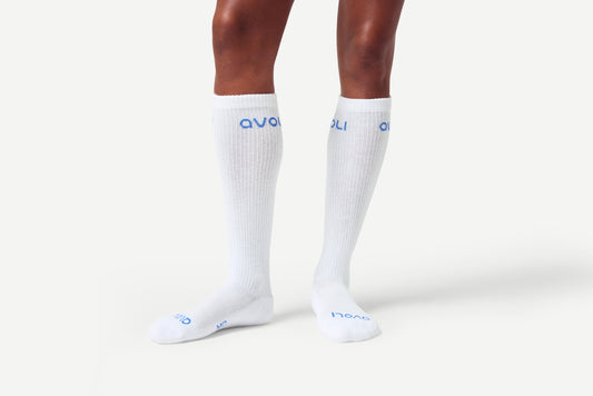Avoli Calf Sock in White with Egyptian Blue