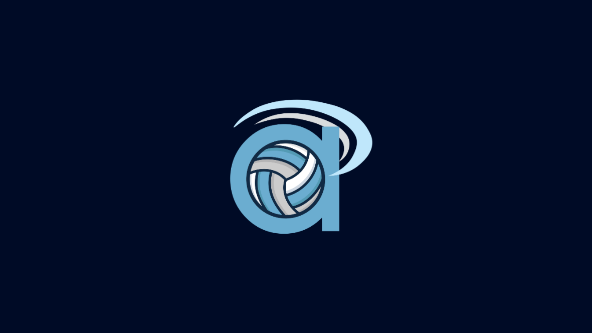 Blue logo on a black background