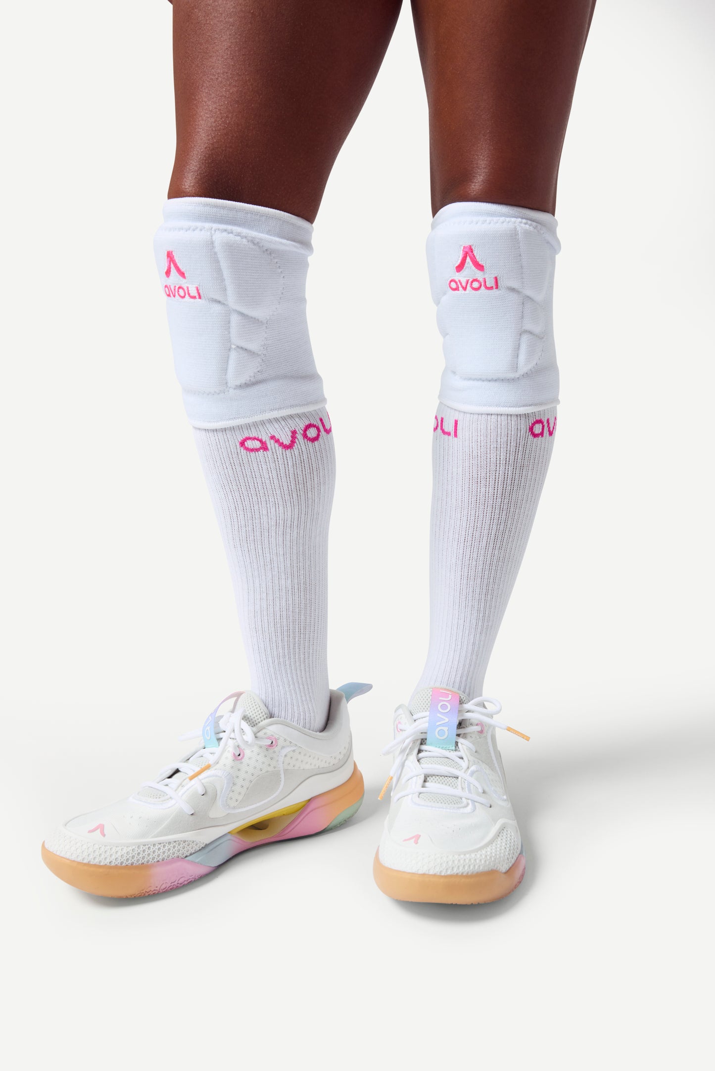 Avoli Calf Sock in White with Pink Glow
