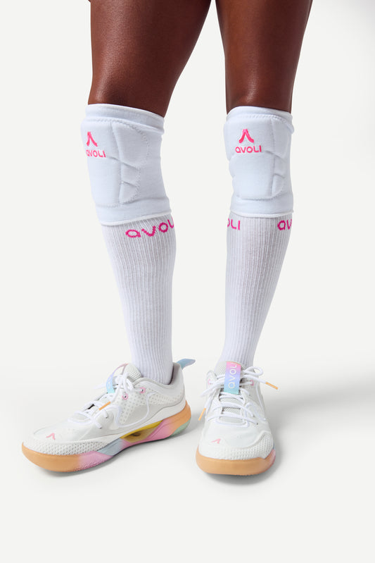 Avoli Calf Sock in White with Pink Glow