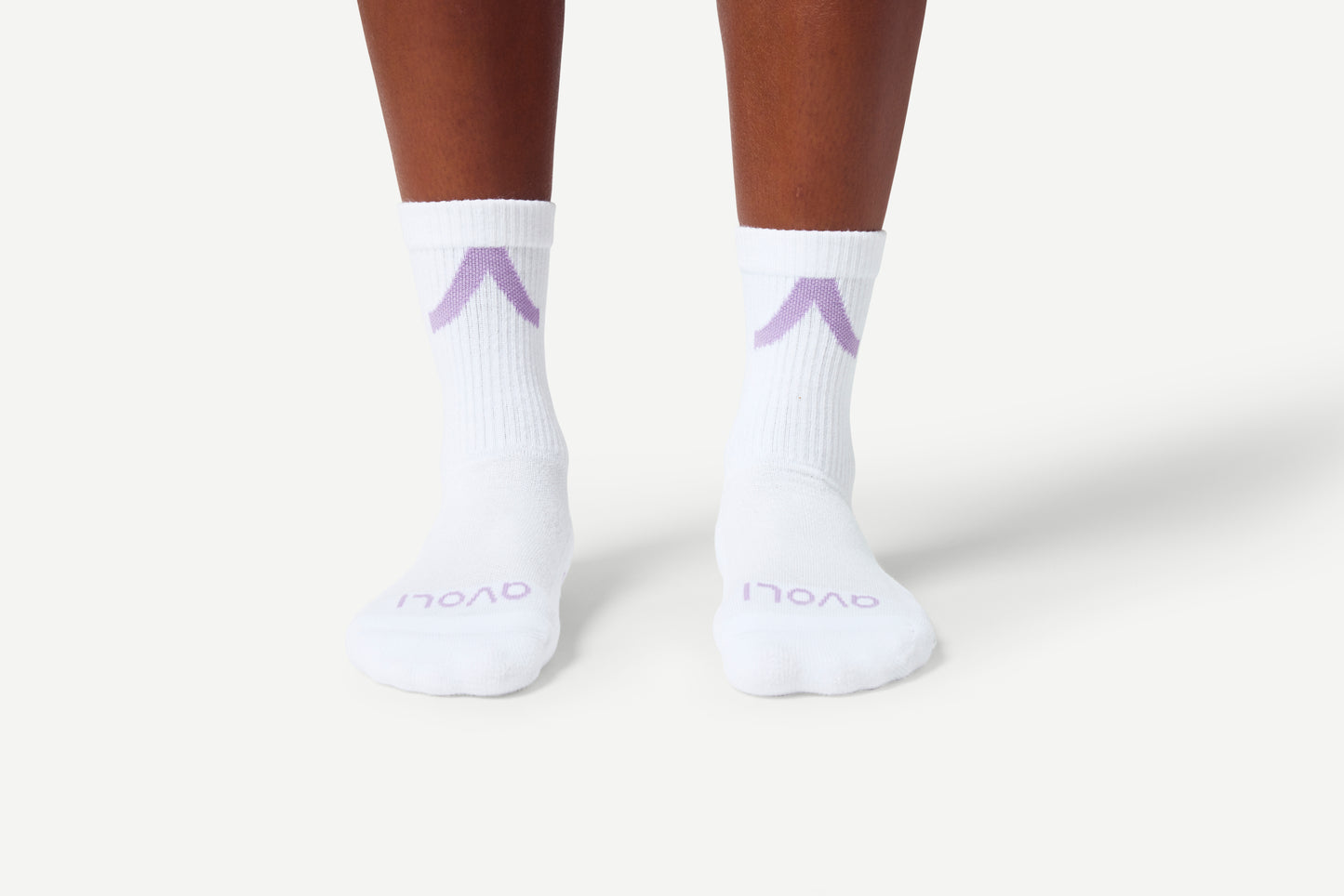 Avoli Crew Strip Sock in White with Pastel Lilac