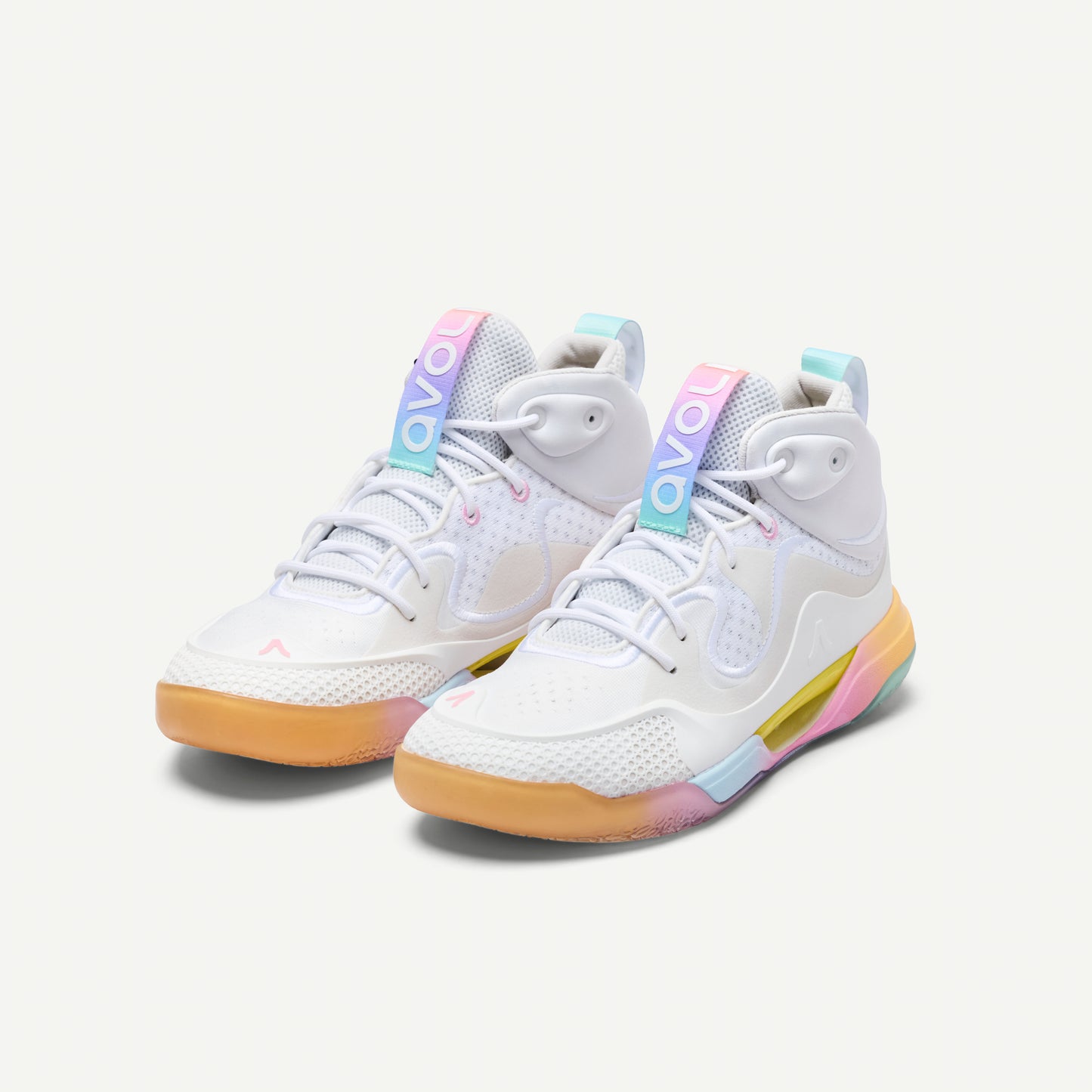White Avoli volleyball sneaker with colorful sole on a white background