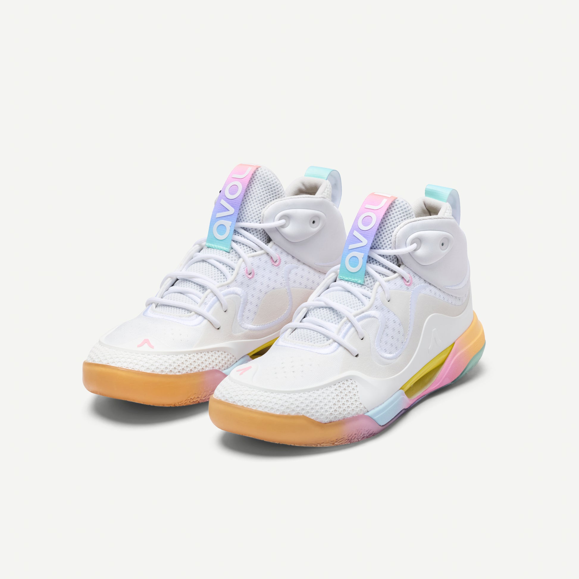 White Avoli volleyball sneaker with colorful sole on a white background
