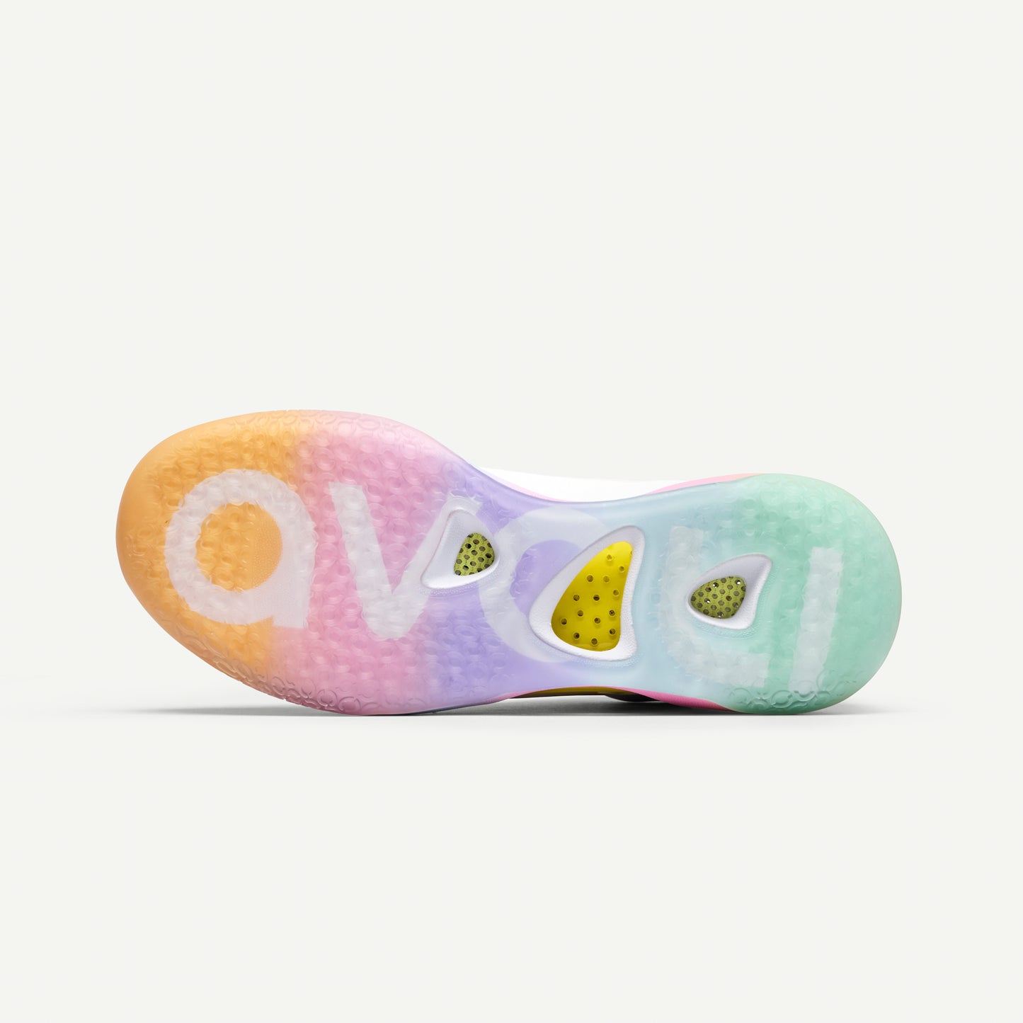 White Avoli volleyball sneaker with colorful sole on a white background