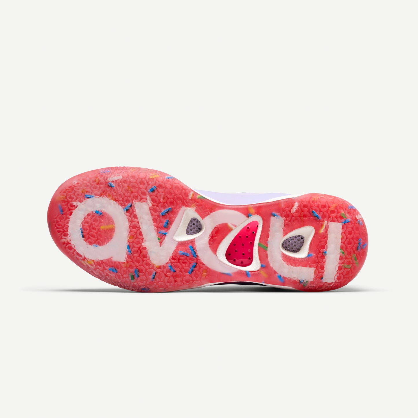 candy sprinkle pattern outsole of a volleyball mid-top sneaker on a white background