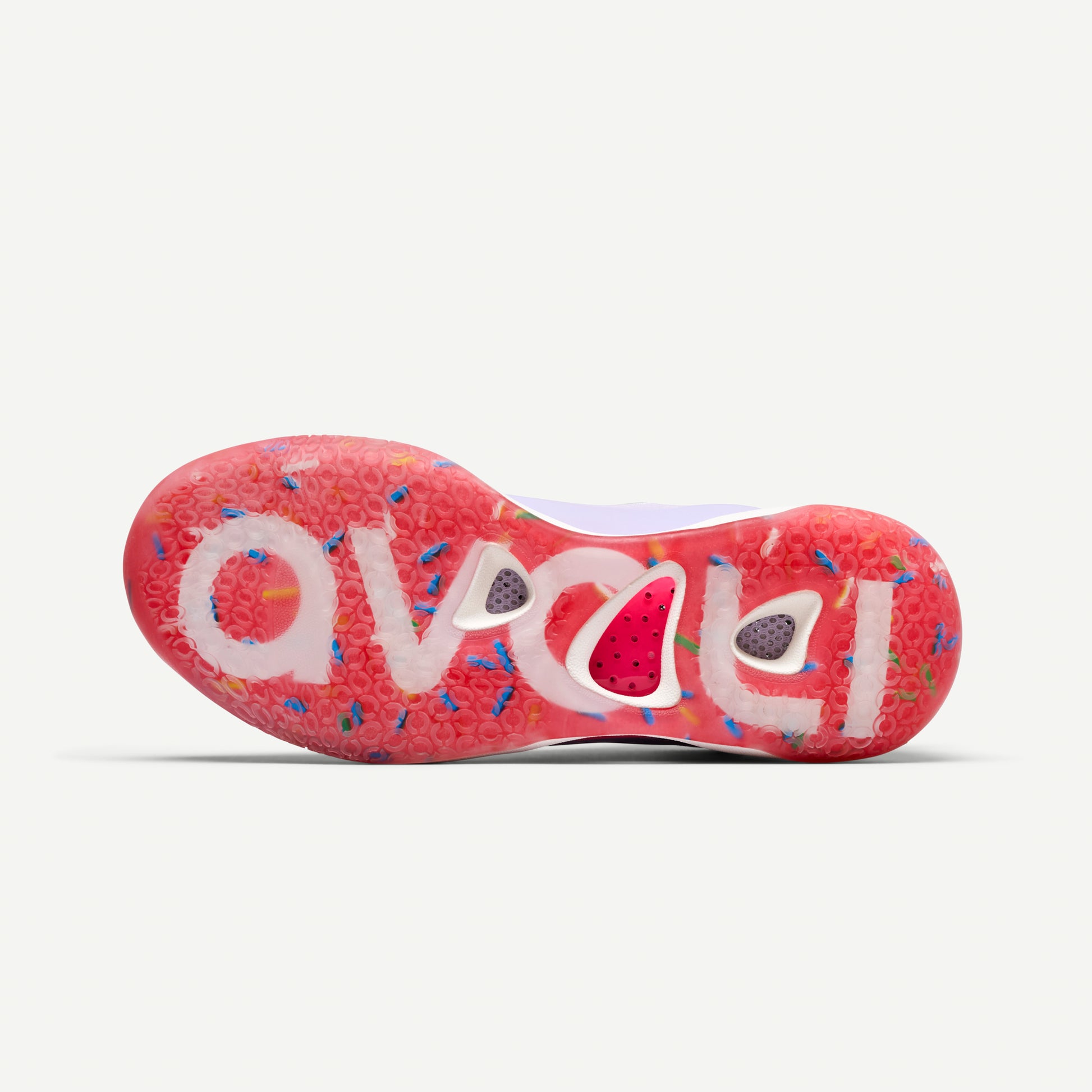 candy sprinkle pattern outsole of a volleyball mid-top sneaker on a white background